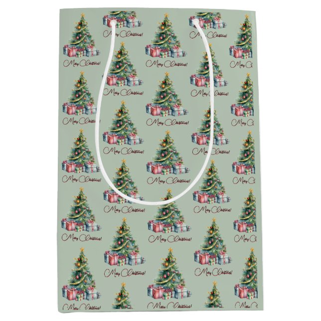 Rainbow Christmas Tree Watercolor Art Medium Gift Bag (Front)