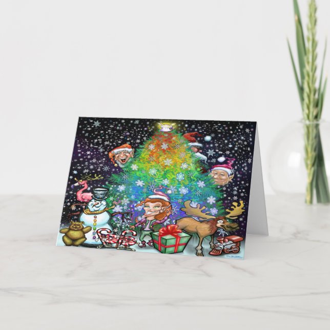 Rainbow Christmas Tree with Trimmings Card (Front)