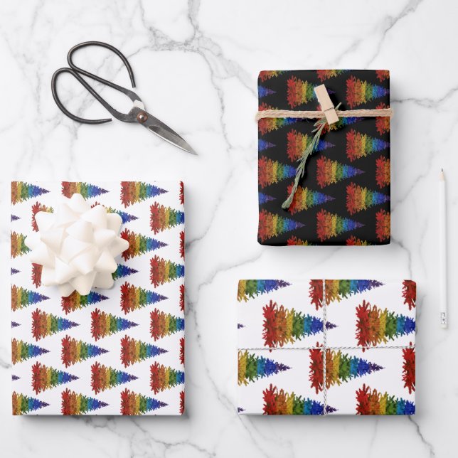 Rainbow Christmas Tree Wrapping Paper Sheet (Front)
