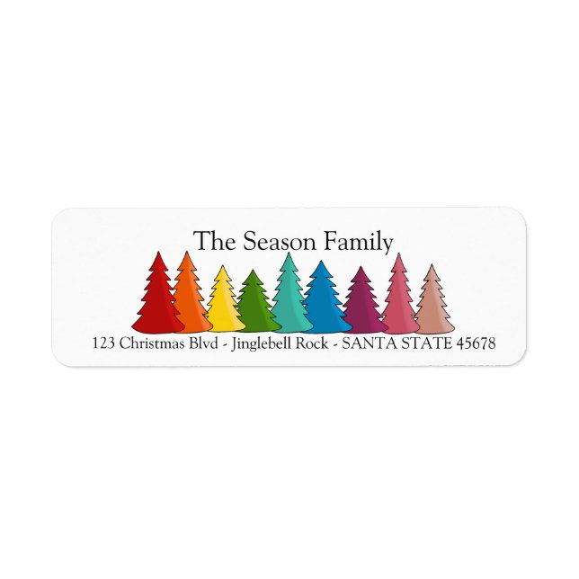 Rainbow Christmas trees holiday label (Front)