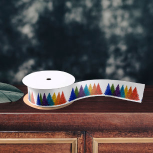 Rainbow Christmas Trees Satin Ribbon