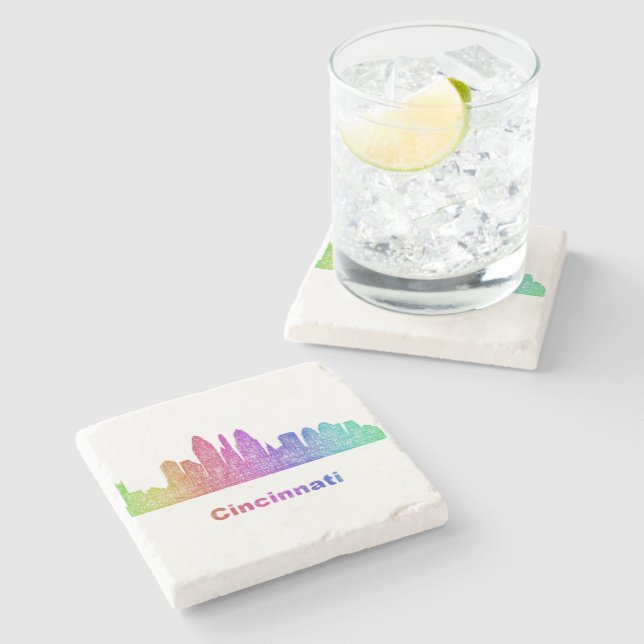 Rainbow Cincinnati skyline Stone Coaster (Side)