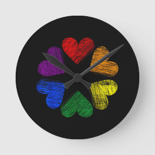 Rainbow Circle of Hearts Love Gay Pride LGBT Round Clock