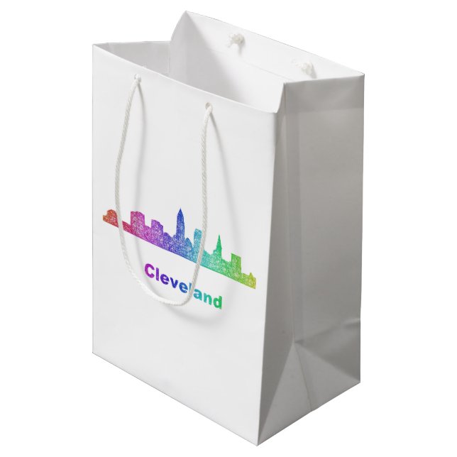 Rainbow Cleveland skyline Medium Gift Bag (Front Angled)