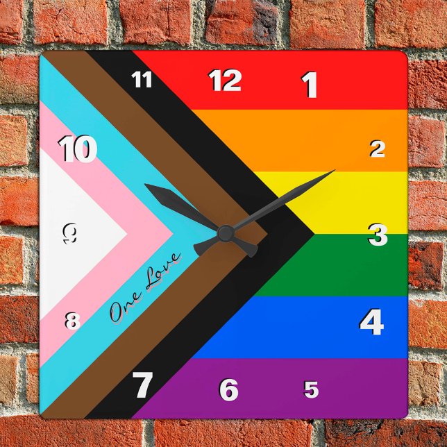 Rainbow Clock, Progress Rainbow Flag, LGBTQ /Pride Square Wall Clock (Creator Uploaded)
