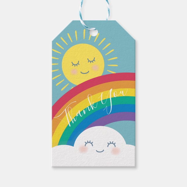 Rainbow Cloud and Sun Birthday Favour Tag (Front)