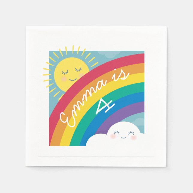 Rainbow Cloud and Sun Birthday Napkins (Front)