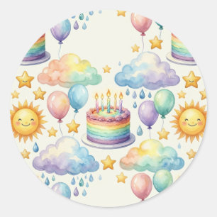 Rainbow Cloud Birthday Classic Round Sticker