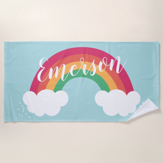 Rainbow Cloud Cute Modern Kids Beach Towel (Front)