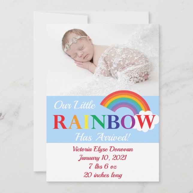 Rainbow Cloud Cutie Single Photo Birth Announcement (Front)