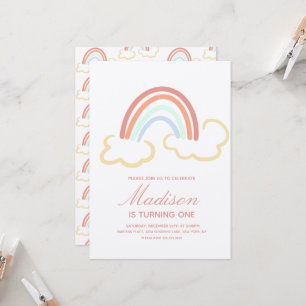 Rainbow Cloud Doodle Colourful Rustic Invitation