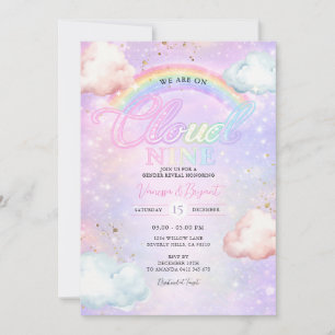 Rainbow Cloud Galaxy Glitter Gender Reveal Invitation
