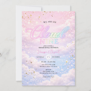 Rainbow Cloud Nine Sky Glitter Gender Reveal  Invitation