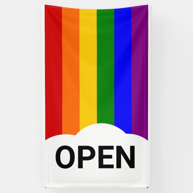 Rainbow Cloud Open Flag Banner (Vertical)