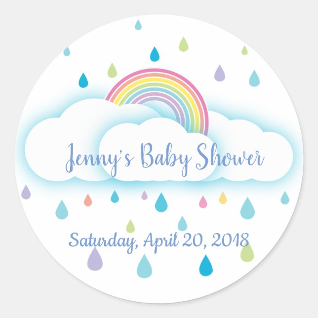 Rainbow Cloud Rainbow Baby Shower Save the Date Classic Round Sticker (Front)