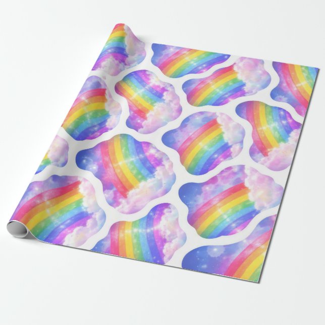 Rainbow Cloud Sky Pattern Wrapping Paper (Unrolled)