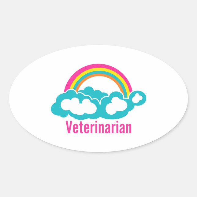 Rainbow Cloud Veterinarian Oval Sticker (Front)