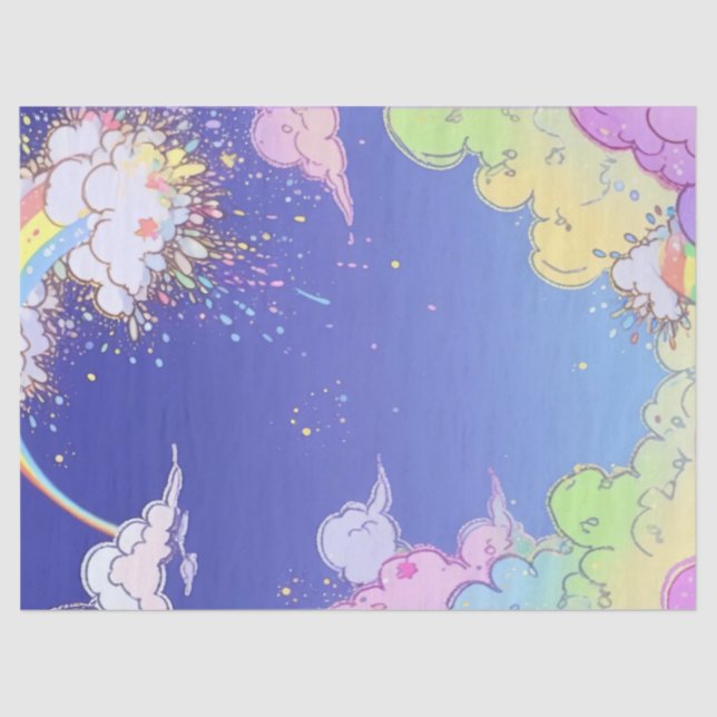 Rainbow Clouds and Confetti Birthday Gift Wrap Tissue Paper (Front)