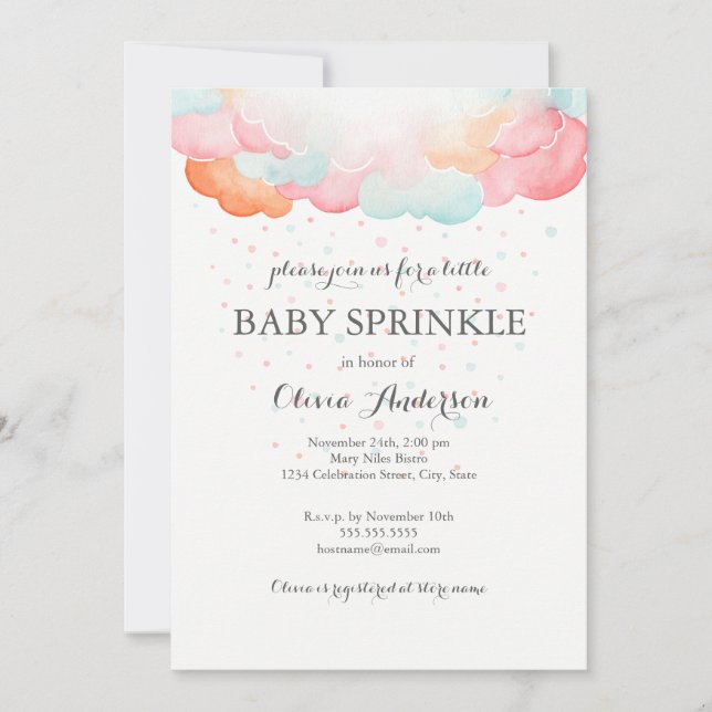 Rainbow Clouds Baby Sprinkle Invitation (Front)