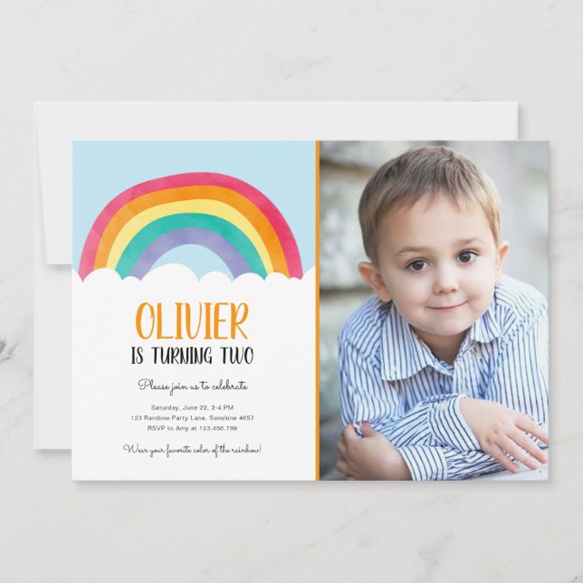 Rainbow Clouds Blue Boy Colours Birthday Invitatio Invitation (Front)