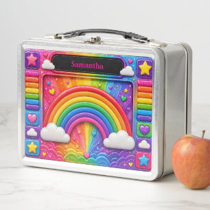 Rainbow Clouds Colourful Sky Pattern Name Metal Lunch Box