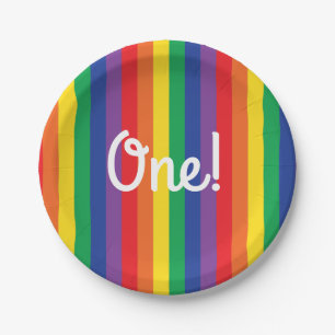 Rainbow & Clouds Cute 1st Birthday Party Paper Plate