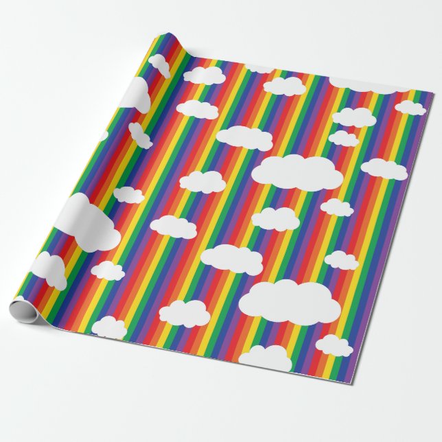 Rainbow & Clouds Cute 1st Birthday Party Wrapping Paper (Unrolled)