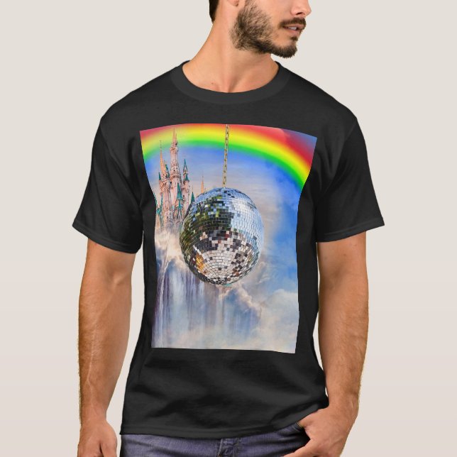 Rainbow Clouds Disco Ball T-Shirt (Front)