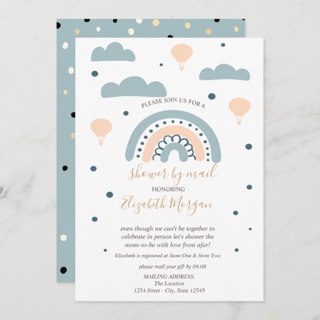 Rainbow,Clouds,DotsBaby Shower By Mail Invitation (Front/Back)