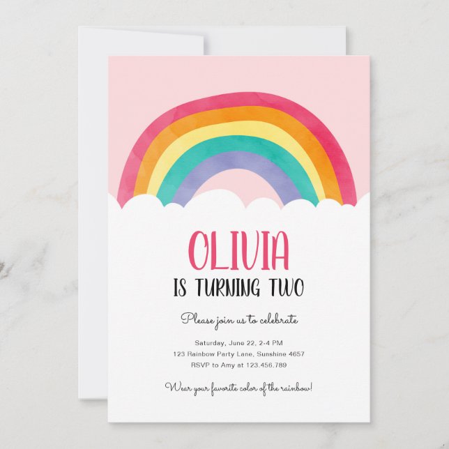 Rainbow Clouds Fun Pink Girl Birthday Invitation (Front)