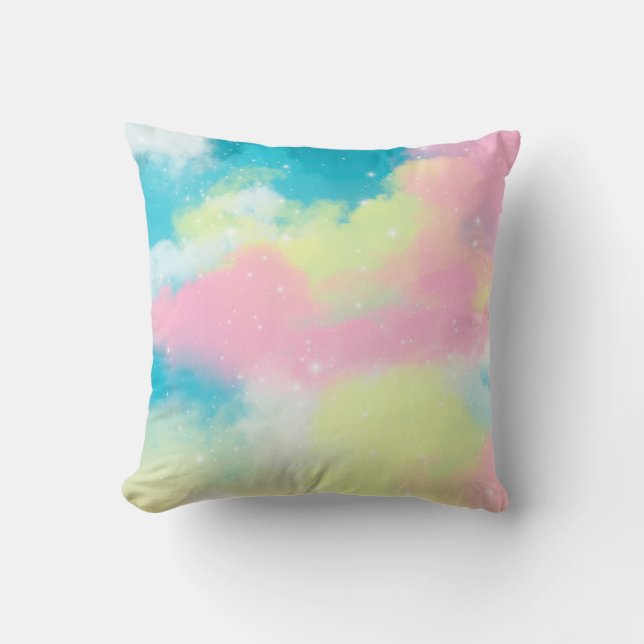 Rainbow clouds glitter sparkle stars cushion (Front)