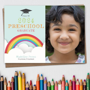 Rainbow Clouds Kids Preschool Graduation Photo Invitation