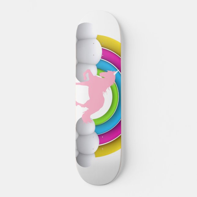 Rainbow, Clouds, Unicorn, Custom Printed Skateboard (Front)