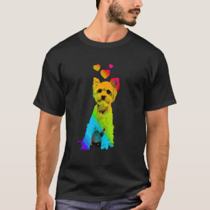 Rainbow Color Yorkshire Terrier with Hearts Colorf T-Shirt