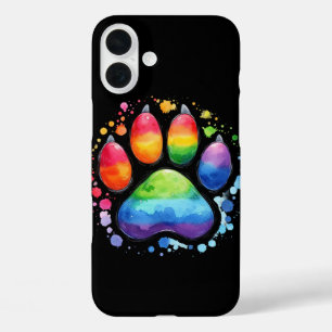 RAINBOW COLORED DOG PAW PRINT iPhone 16 PLUS CASE