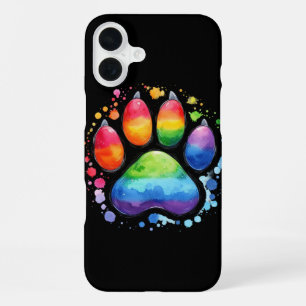 RAINBOW COLORED DOG PAW PRINT iPhone 16 PLUS CASE