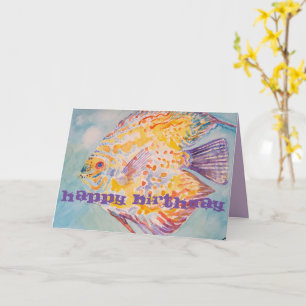 Rainbow Colored Fish Watercolor Birthday Card