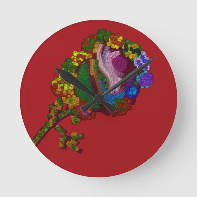 Rainbow Colored Floral  Round Clock (Front)