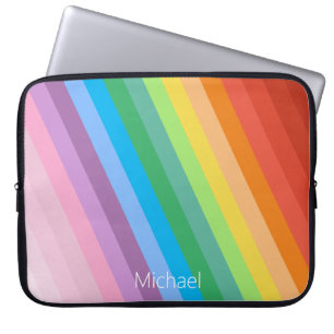 Rainbow Colored Stripes Personalized Name Laptop Sleeve