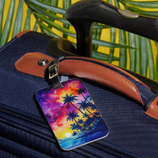RAINBOW COLORED SUMMER TROPICAL SUNSET BEACH LUGGAGE TAG