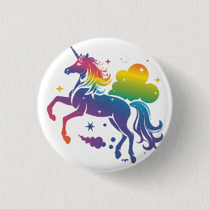 Rainbow colored unicorn design 3 cm round badge