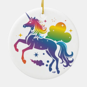 Rainbow colored unicorn design ceramic tree decoration