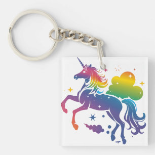 Rainbow colored unicorn design key ring