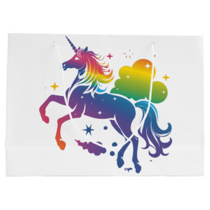 Rainbow colored unicorn design large gift bag