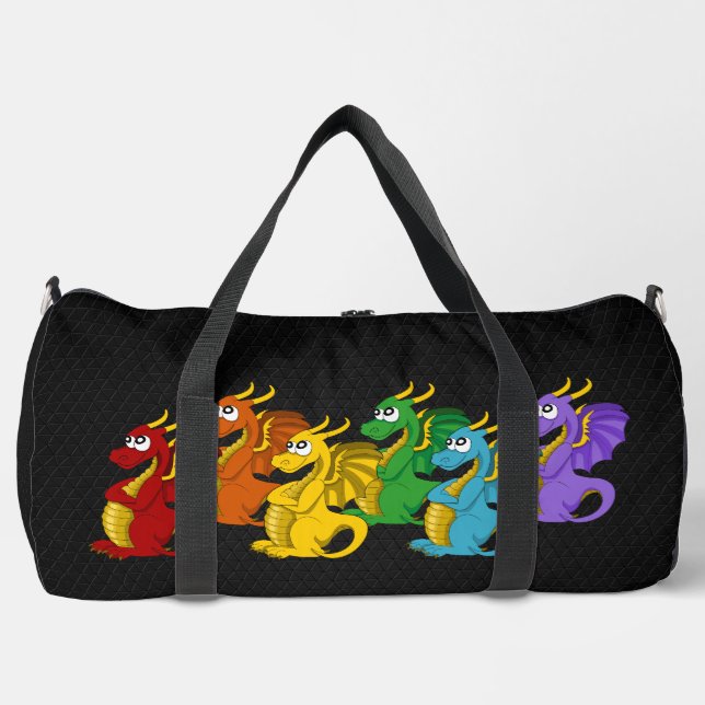 Rainbow colorful dragons cartoon  duffle bag (Front)