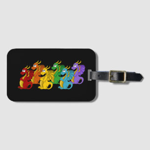 Rainbow colorful dragons cartoon luggage tag