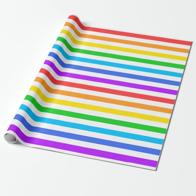 Rainbow Colors and White Stripes Wrapping Paper (Unrolled)