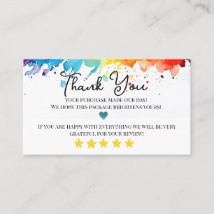 Rainbow colors business thank you homemade card