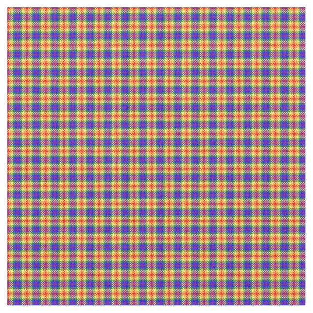 Rainbow Colors Plaid Tartan Pattern Fabric (Close Up)