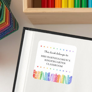 Rainbow Colors This Book Belongs To Custom Square Sticker